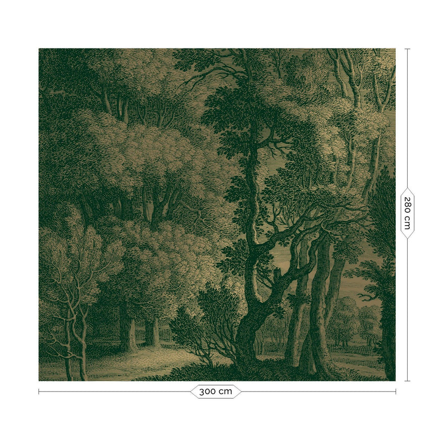 Gold metallic Engraved landscapes zöld 6 panelos tapéta-0
