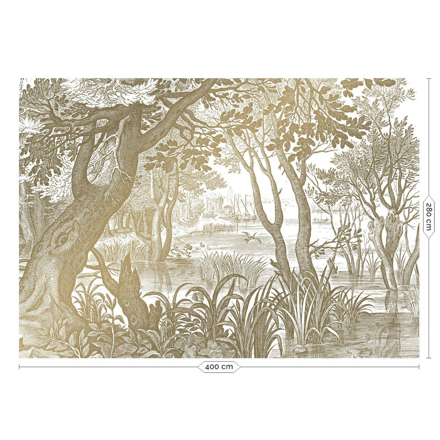 Gold metallic Engraved landscapes fehér 8 panelos tapéta-0