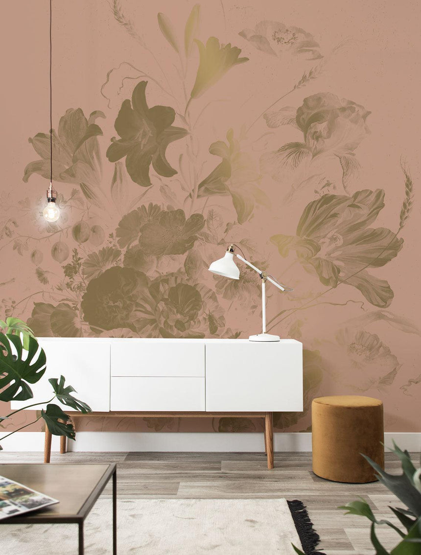 Gold metallic Golden age flowers nude 4 panelos tapéta-1