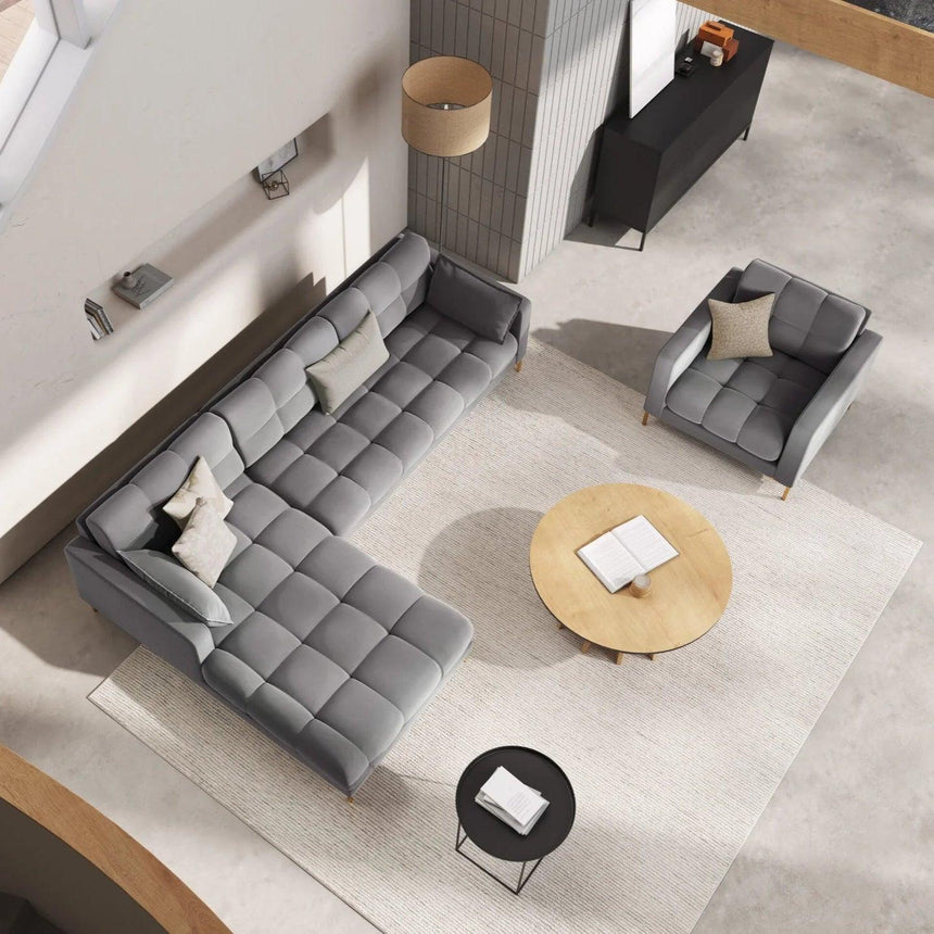 Mamaia balos bársony sarokkanapé arany lábbal