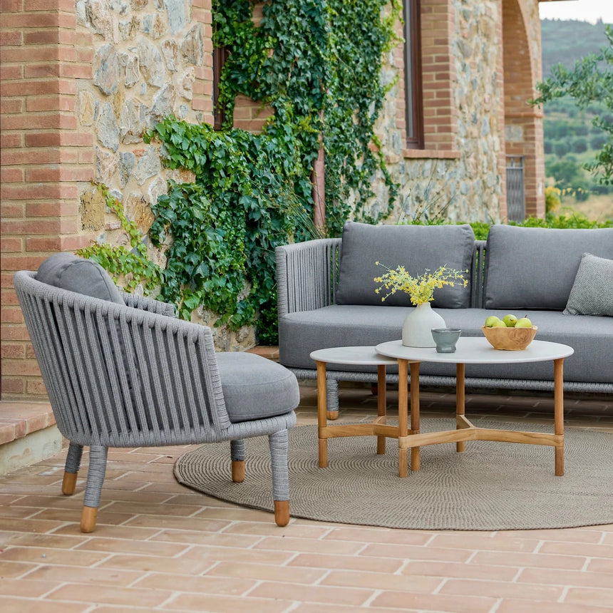 Twist kerámia kerti dohányzóasztal fa lábbal Ø90