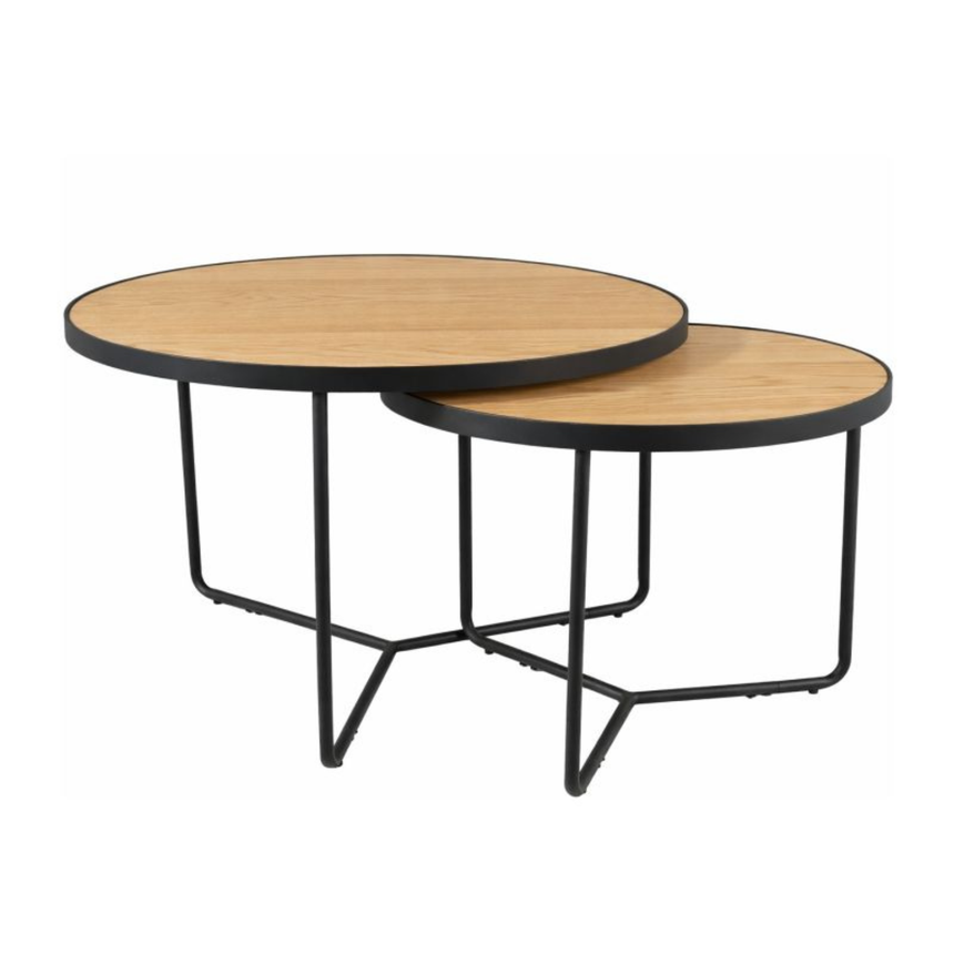 Italia dohányzóasztal-szett (2 db) – Furnérozott tetővel és fém vázzal