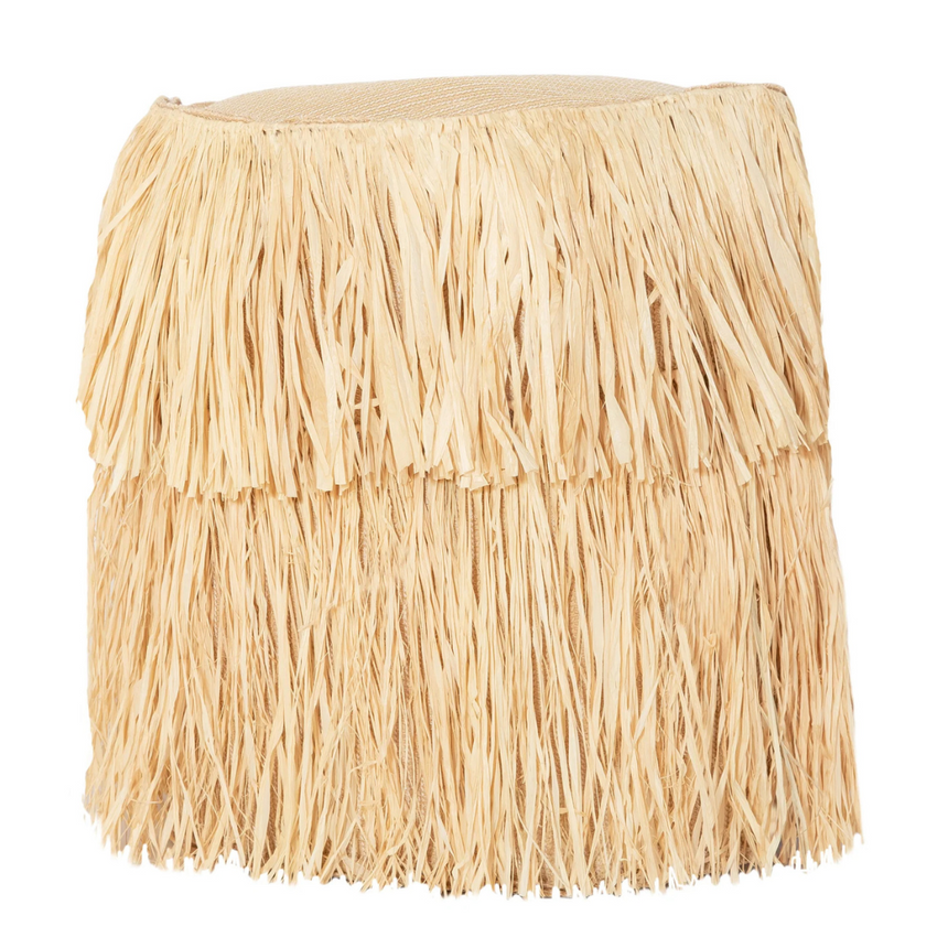 Rafia hatású szövet rojtos kerti puff Ø45