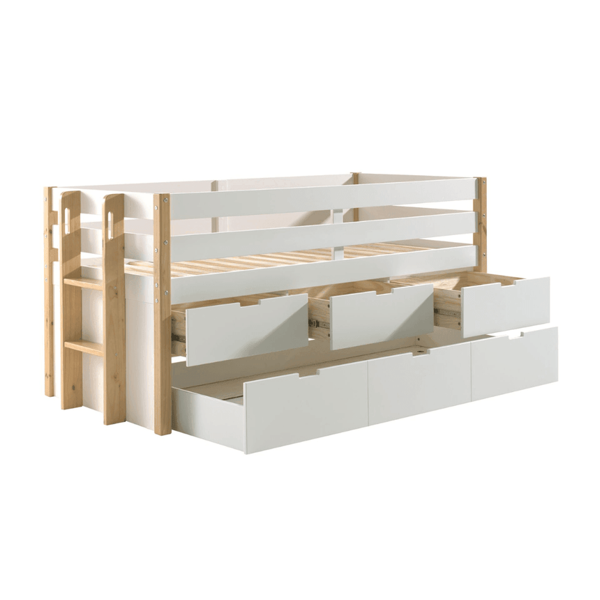 Margrit wooden raised children's bed, 90x200 with bed linen holder