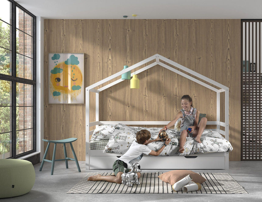 Dallas PL wooden house children's bed, 90x200 with bed linen holder