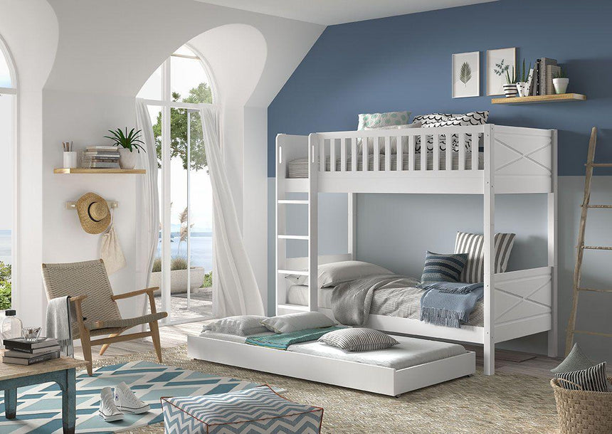 Scott 94RB wooden bunk bed for children, 90x200 with bed linen holder