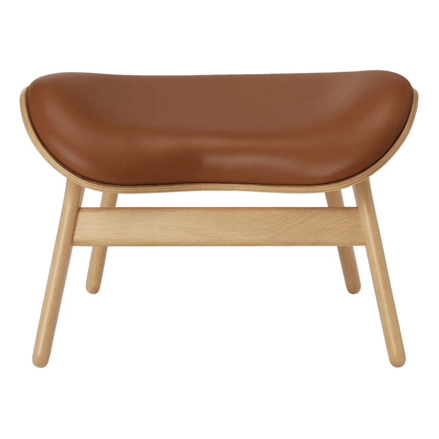 The Conversation Piece leather footstool with natural frame