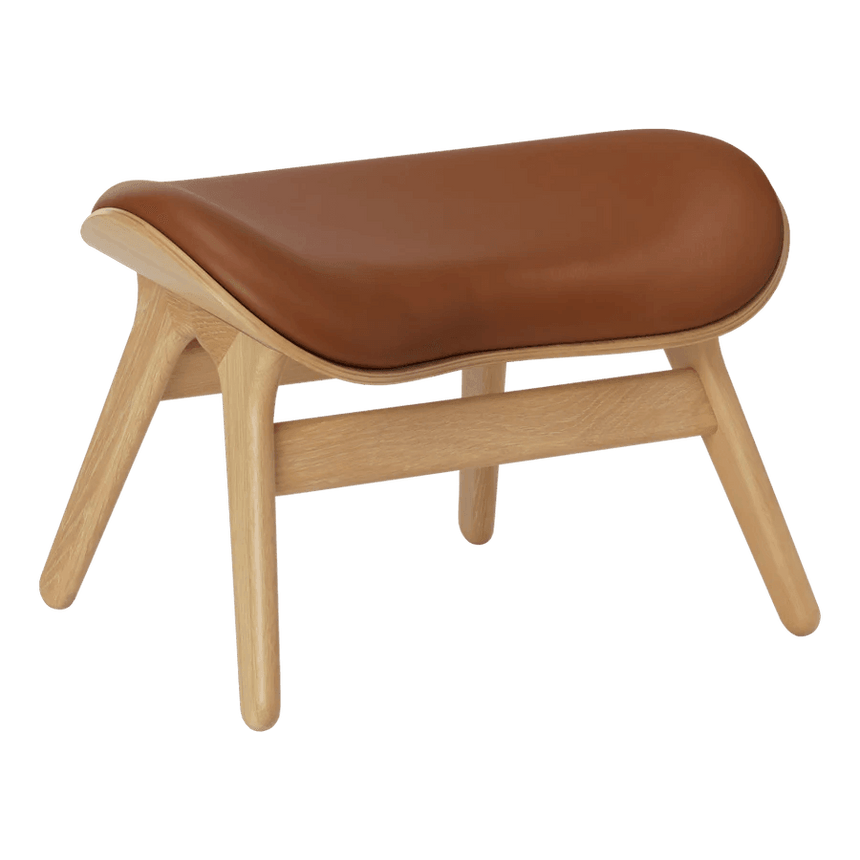 The Conversation Piece leather footstool with natural frame