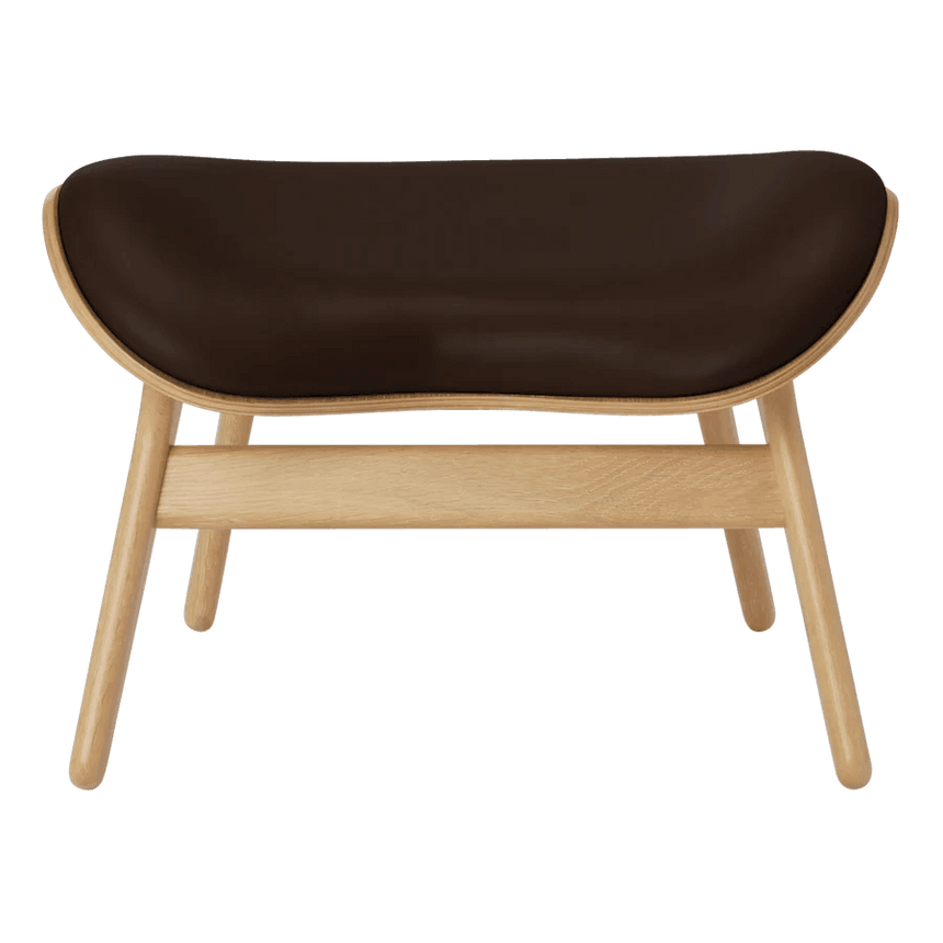 The Conversation Piece leather footstool with natural frame