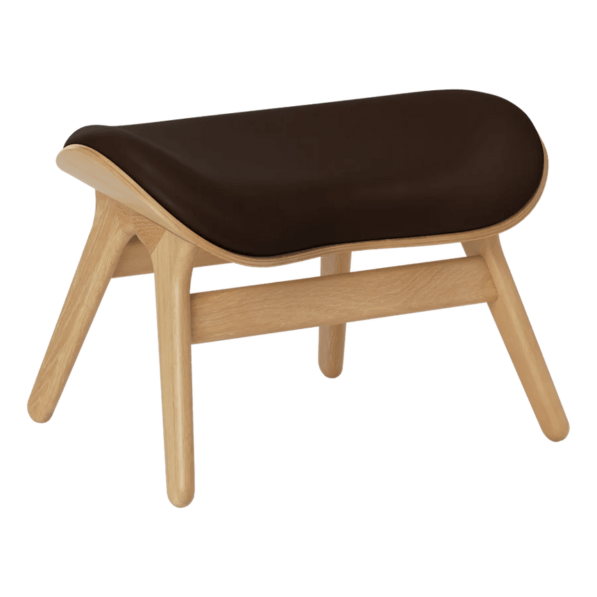 The Conversation Piece leather footstool with natural frame