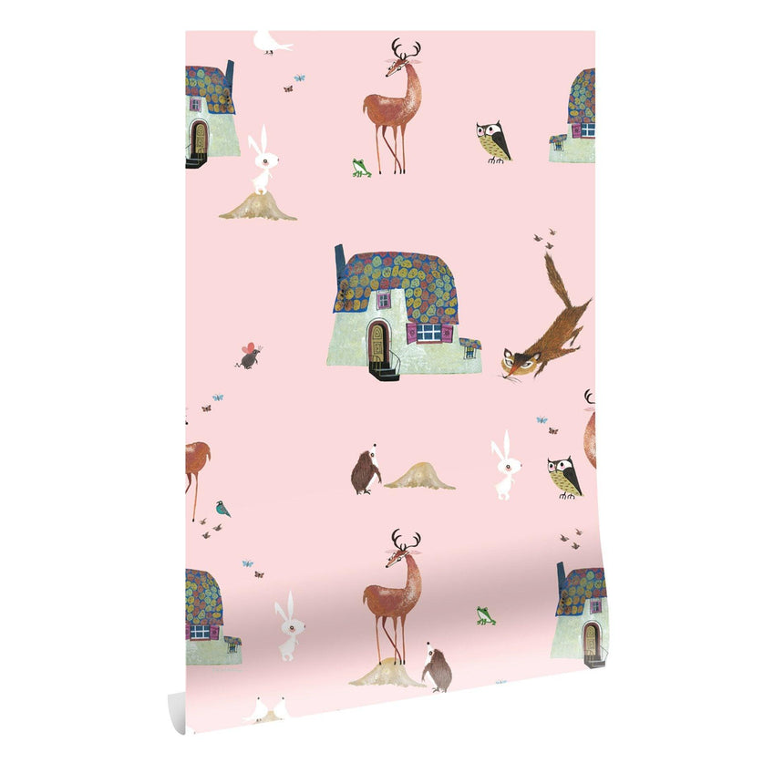 Forest Animals rózsaszín tapéta-0