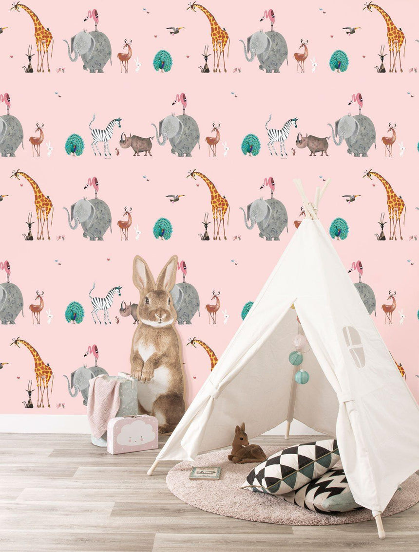 Animal mix rózsaszín tapéta-1