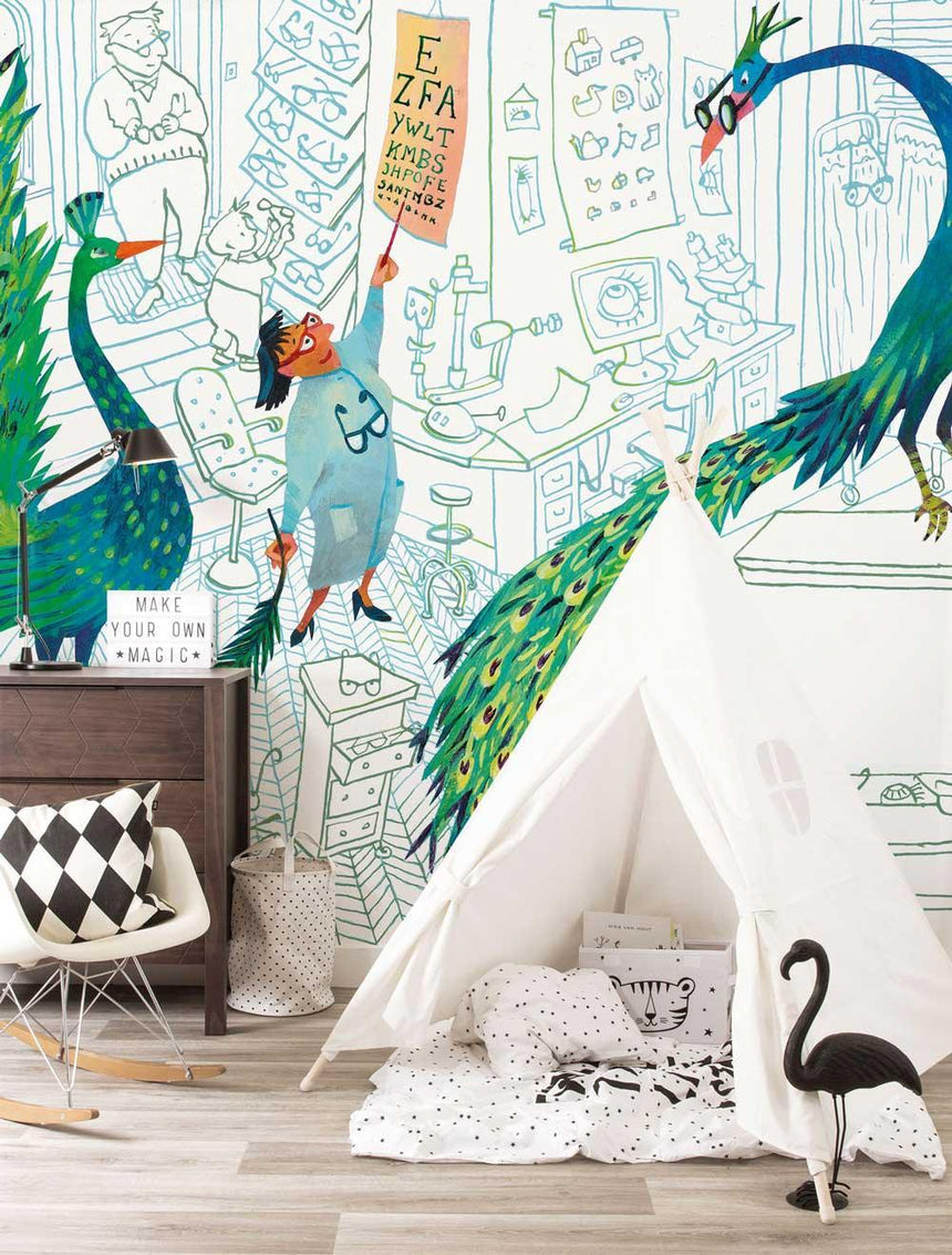 Green peacocks AH 8 panelos tapéta-1