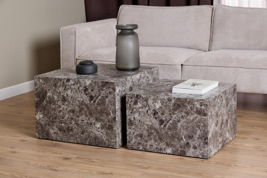 Dice marble effect coffee table set 58x58
