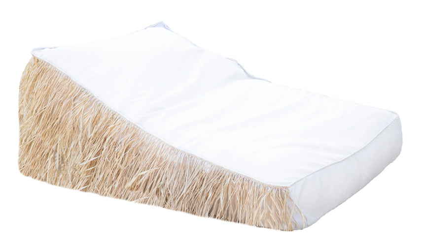 Raffia-effect floating fabric fringed sun lounger
