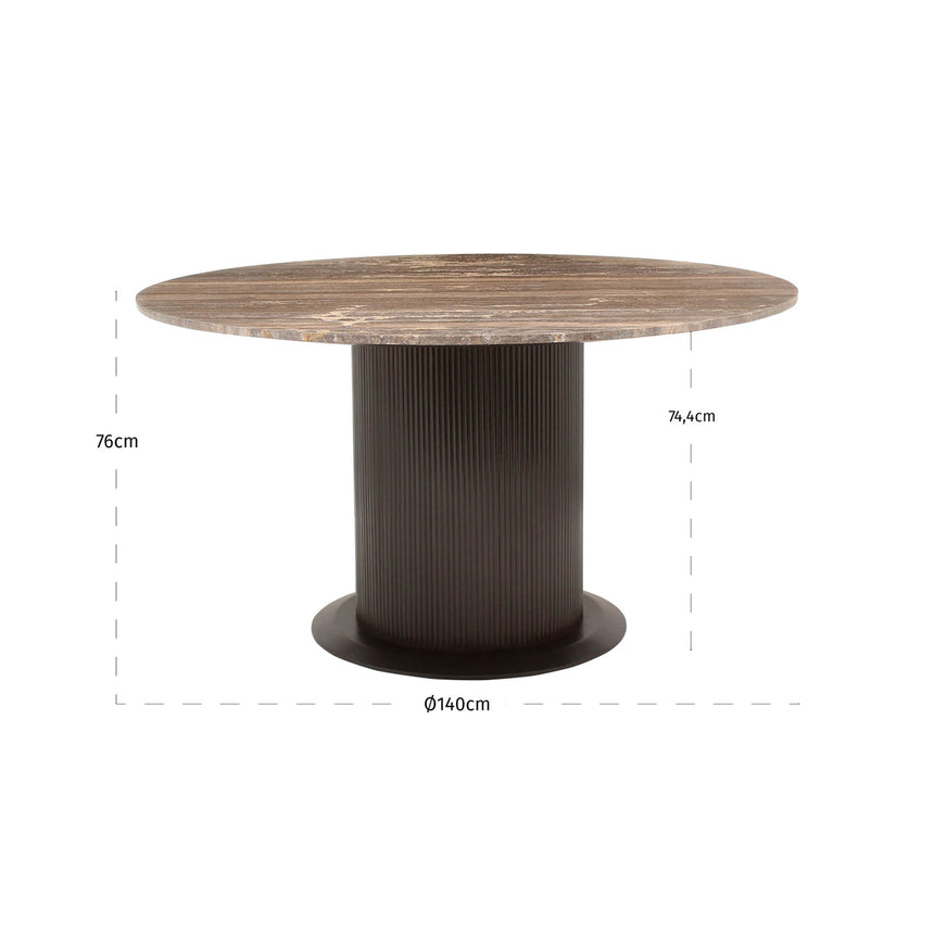 Russo kerek étkezőasztal – Travertin mészkő fedlappal és mangófa alappal