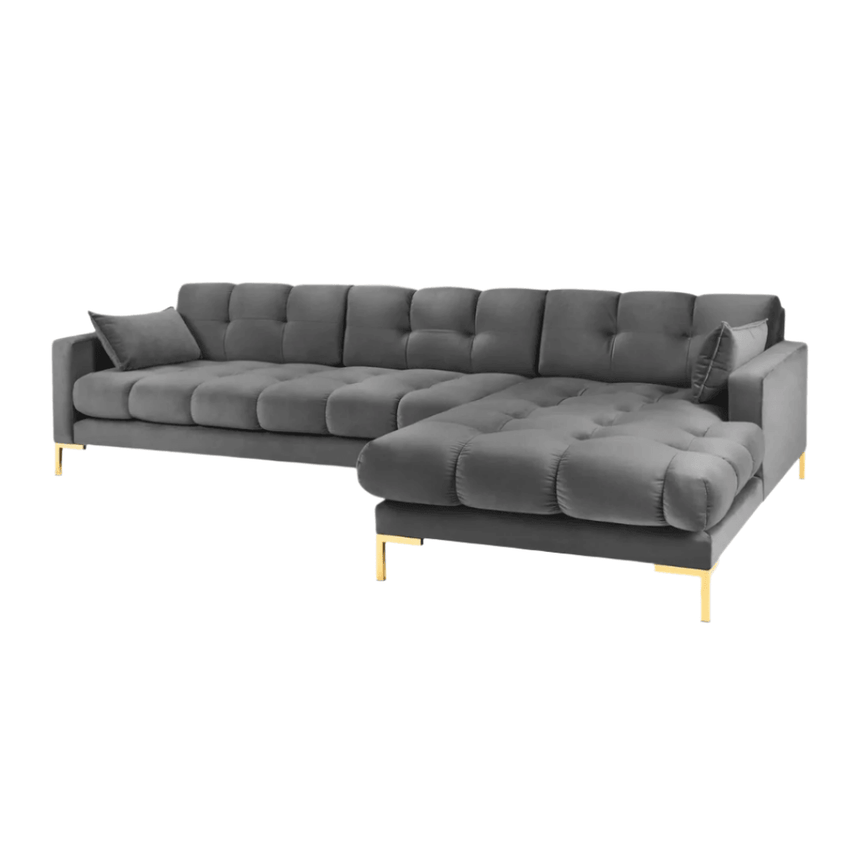 Mamaia jobbos bársony sarokkanapé arany lábbal