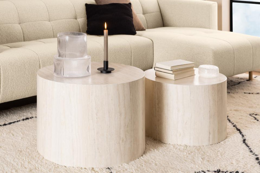 Dice limestone effect coffee table set Ø58