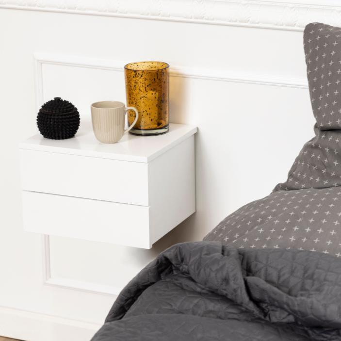 Avignon 2-drawer wall-mounted wooden bedside table