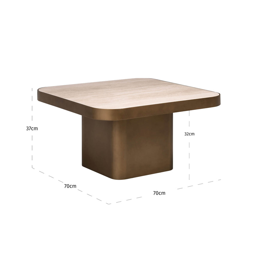 Claridge négyzet alakú dohányzóasztal – Kerámia és biztonsági üveg, 70x70 cm