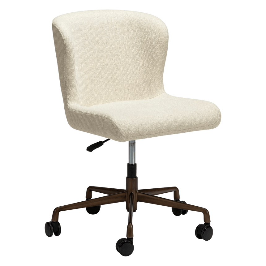 Glam bouclé rolling chair with antique legs