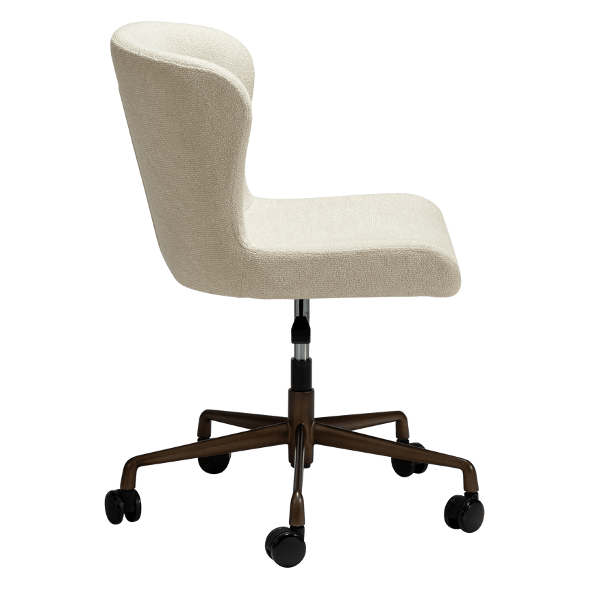 Glam bouclé rolling chair with antique legs