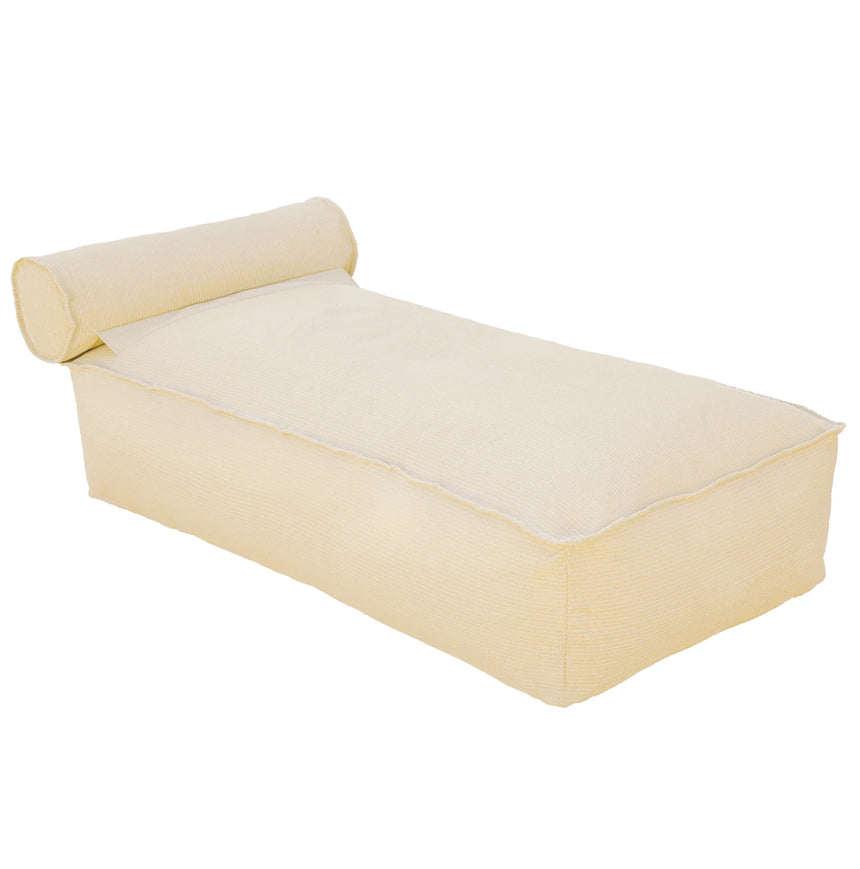 Raffia-effect floating fabric sun lounger with headrest