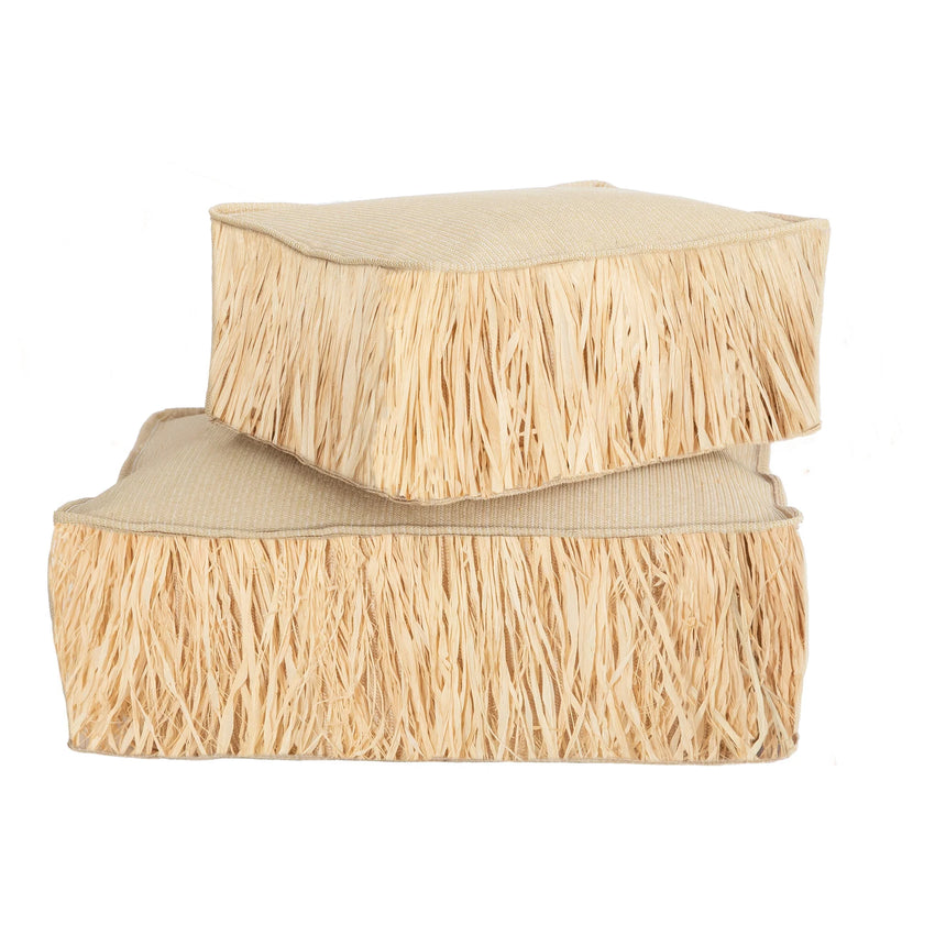 Rafia hatású szövet rojtos kerti puff 65x44