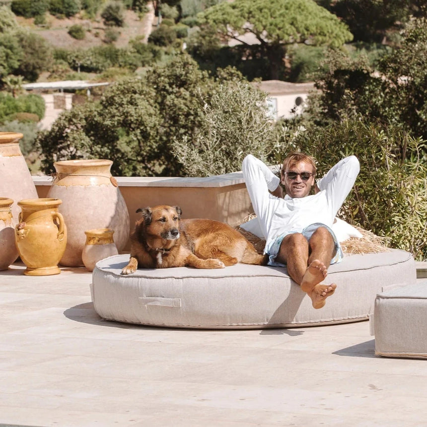 Linen-effect fabric sun lounger Ø180