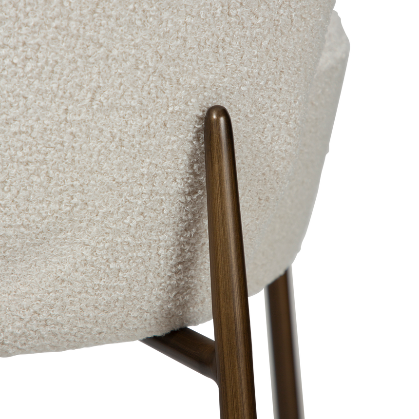 Orbit recycled bouclé low bar stool with antique legs