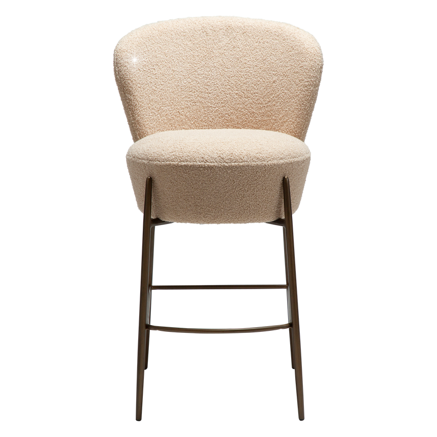 Orbit recycled bouclé low bar stool with antique legs
