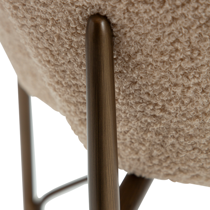 Orbit recycled bouclé low bar stool with antique legs