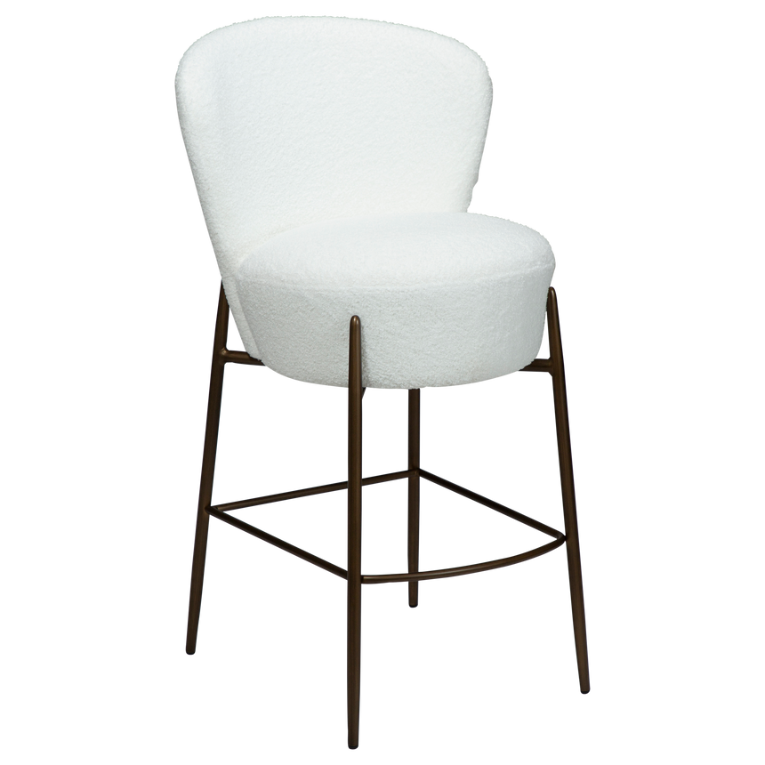 Orbit recycled bouclé low bar stool with antique legs
