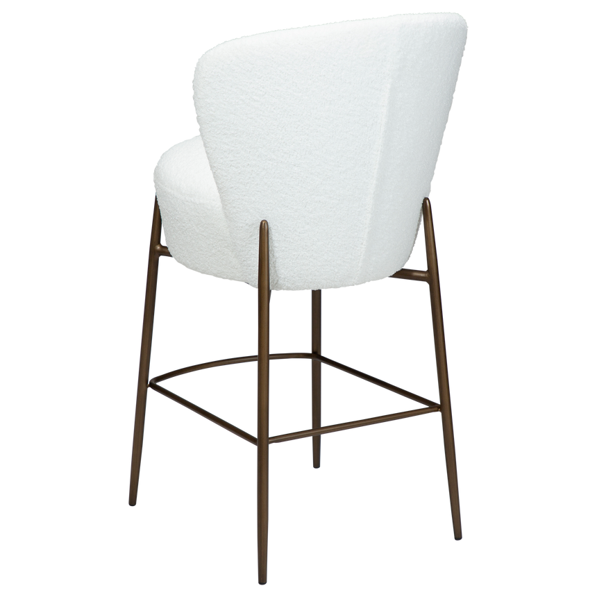 Orbit recycled bouclé low bar stool with antique legs