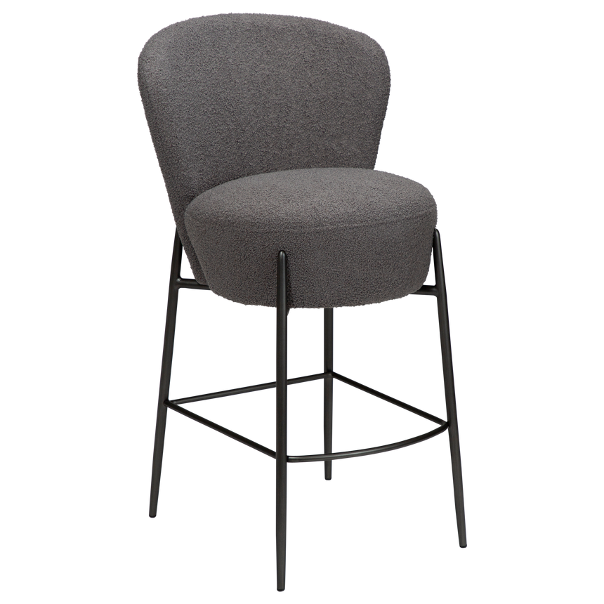 Orbit recycled bouclé low bar stool with antique legs