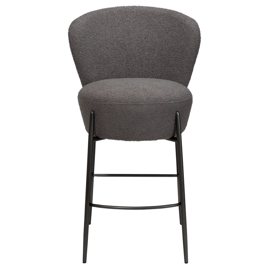 Orbit recycled bouclé low bar stool with antique legs