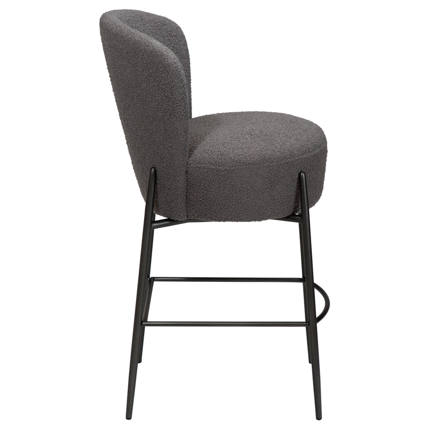 Orbit recycled bouclé low bar stool with antique legs