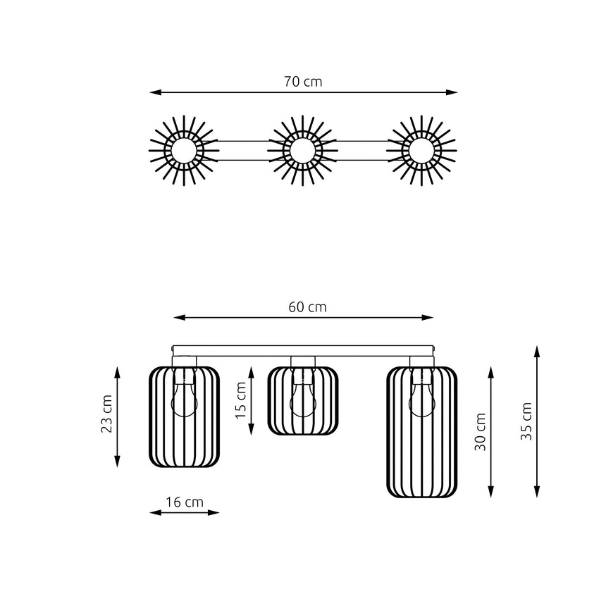 Barn 3 fém mennyezeti lámpa