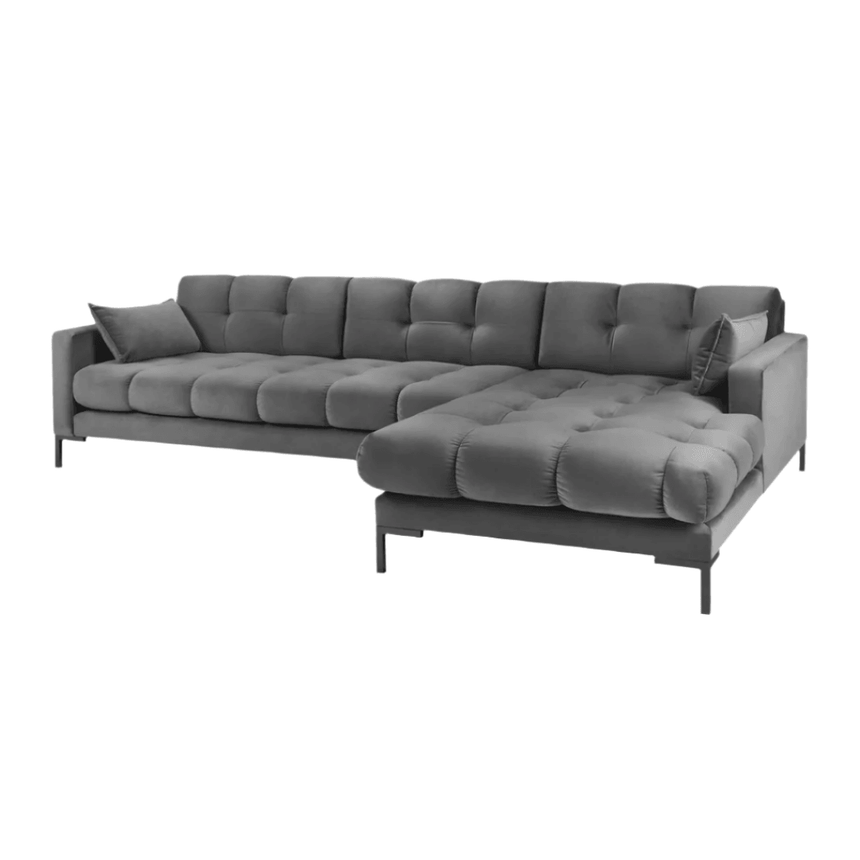 Mamaia jobbos bársony sarokkanapé fekete lábbal