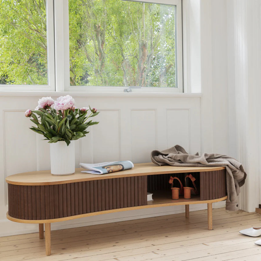 Audacious fa TV szekrény natúr kerettel textilbőr ajtóval