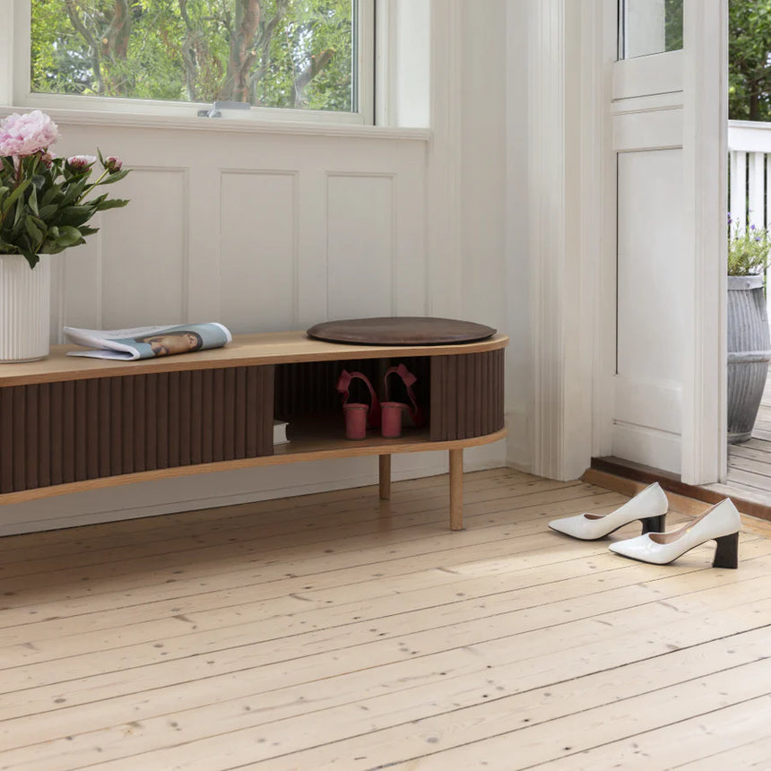 Audacious fa TV szekrény natúr kerettel textilbőr ajtóval