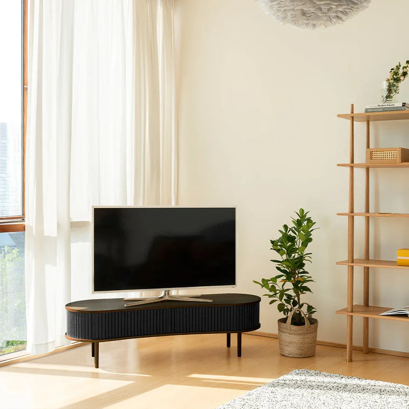 Audacious fa TV szekrény sötétbarna kerettel textilbőr ajtóval