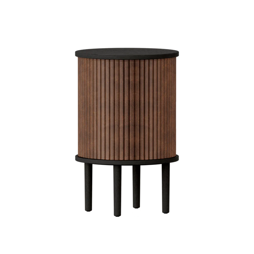 Audacious fa éjjeliszekrény fekete kerettel textilbőr ajtóval