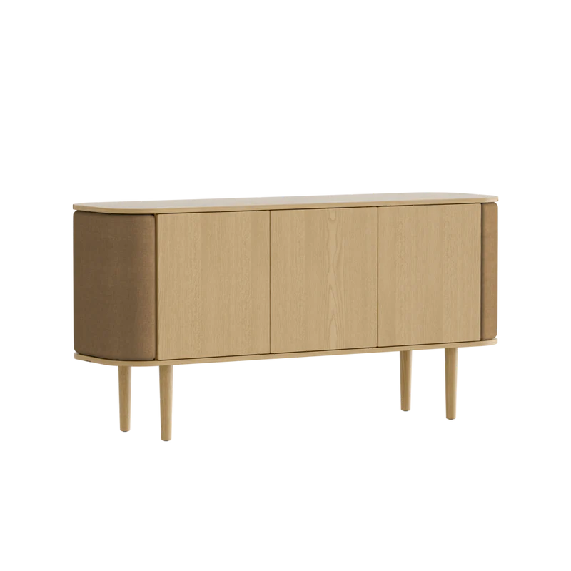 The Conversation Piece fabric armchair with natural frame