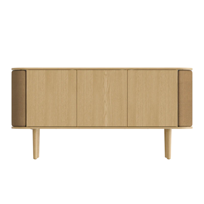 The Conversation Piece fabric armchair with natural frame