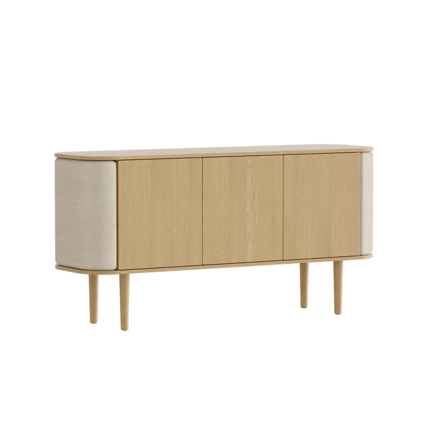 The Conversation Piece fabric armchair with natural frame