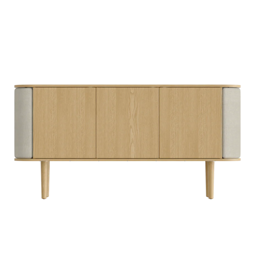 The Conversation Piece fabric armchair with natural frame