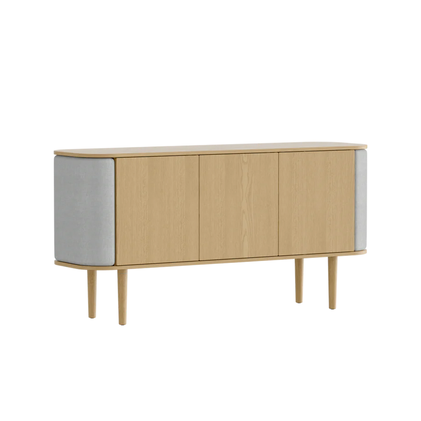 The Conversation Piece fabric armchair with natural frame