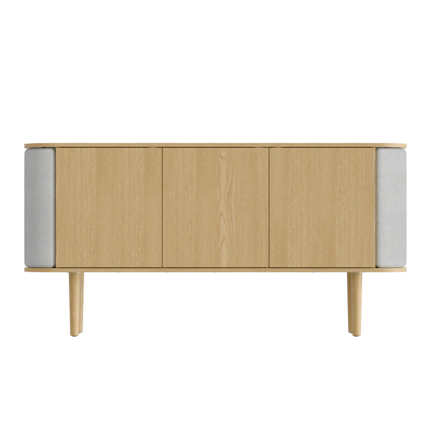 The Conversation Piece fabric armchair with natural frame