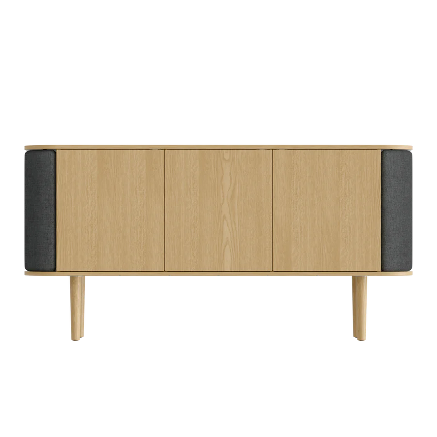 The Conversation Piece fabric armchair with natural frame